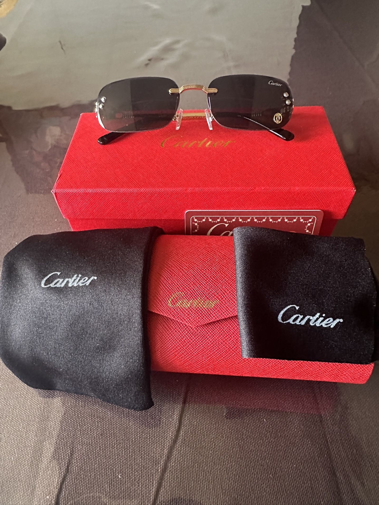 Cartier. Rimless Black Lens Sunglasses!