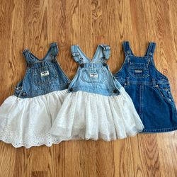 Toddler Girls 12–18m Lot of Three OshKosh Bgosh Overall Dresses