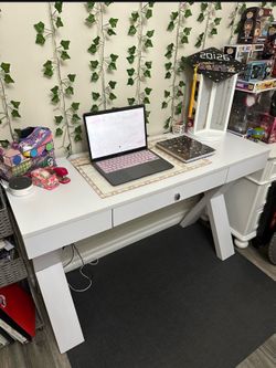 Beautiful Wood Style White Writing Desk With Drawer - 47 1/4 Inches Long