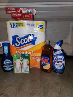 Household bundle lysol, dawn spray, Colgate, scott toilet paper, ajax