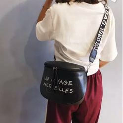 Shoulder Bag Womens Black Word Print Chic Cool Side Bag 