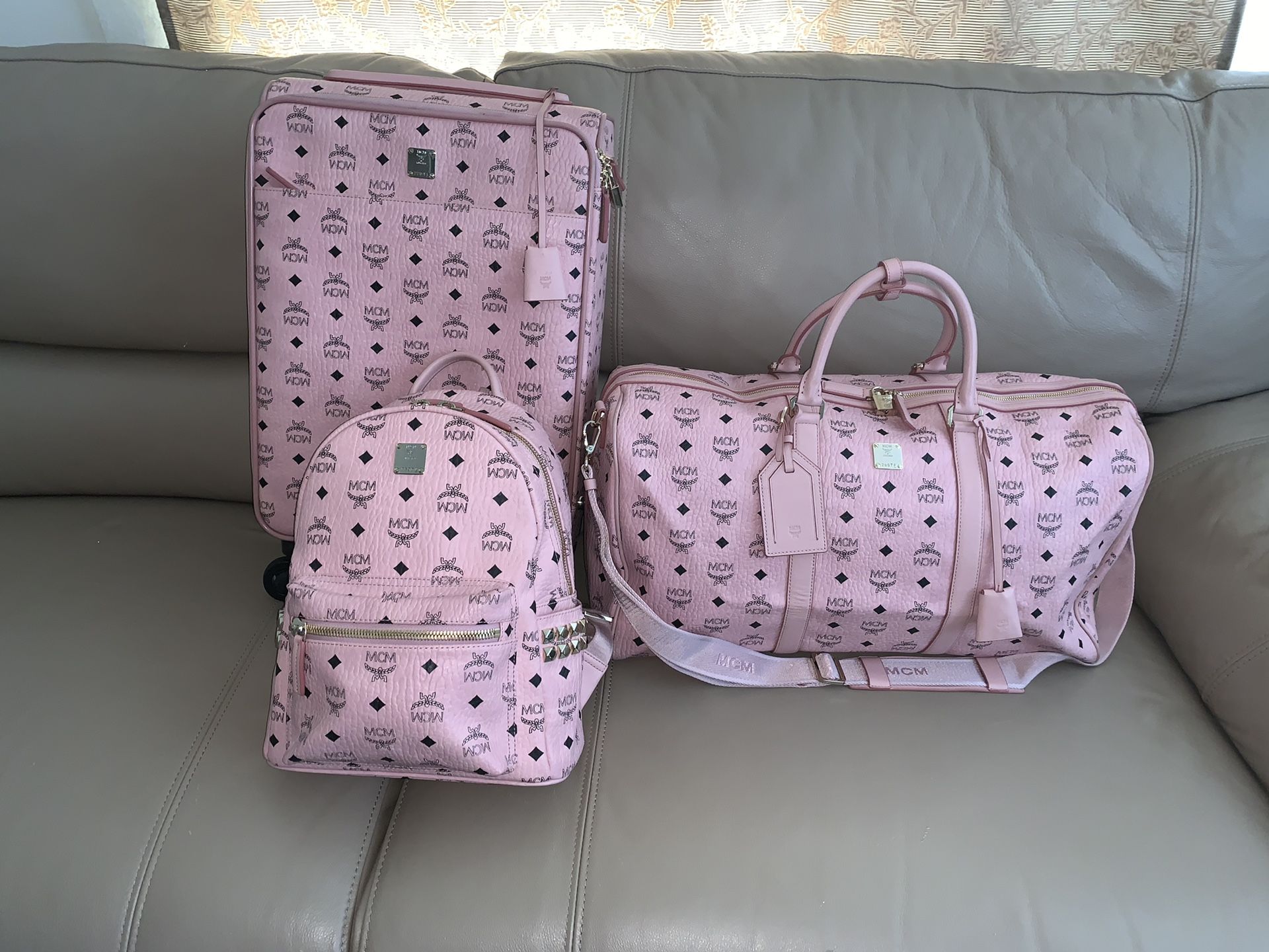 MCM Pink luggage set Rolling Suitcase, Duffel bag, and backpack