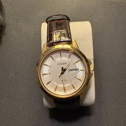 Citizen Gold Face With Brown Leather Strap 