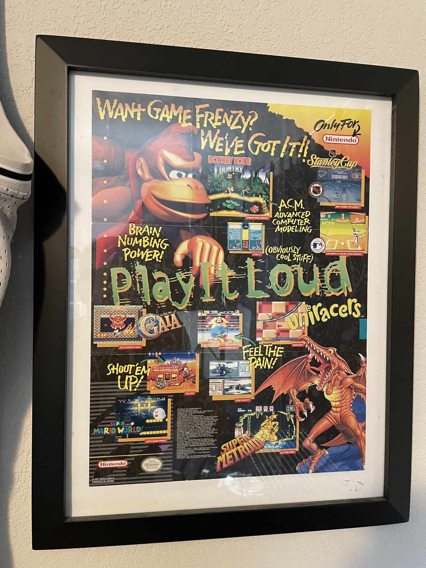 Vintage 1994 SNES Super Nintendo Poster