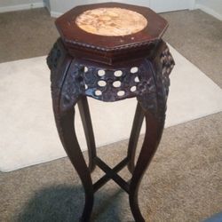 35.5" 19th Century Chinese Carved Rosewood and Marble Plant Stand

