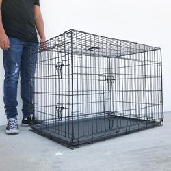 $65 (New) Folding 42” dog cage 2-door pet crate kennel w/ tray 42”x27”x30” 