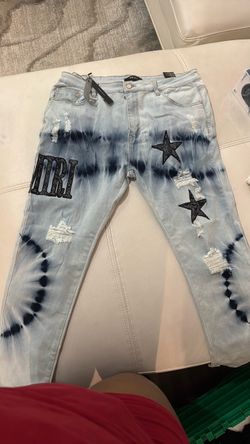 Tie-Dye Distressed Jeans with Star Patches
