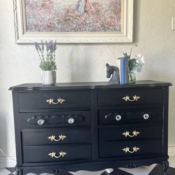 Black and gold provincial dresser chest of drawers