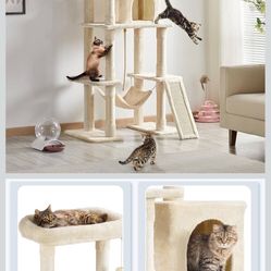 Yaheetech Cat Tree, 63 Inches Multi-Level Indoor Cat Play Structure with Scratching Posts, Hammock, and Dangling Ball