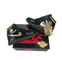Size 4Y - Jordan 1 High Black Metallic Gold 4 Youth Swoosh Nike Air