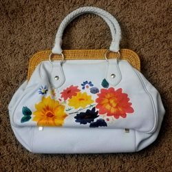 Vintage Elliott Lucca Leather and Wicker Handbag 