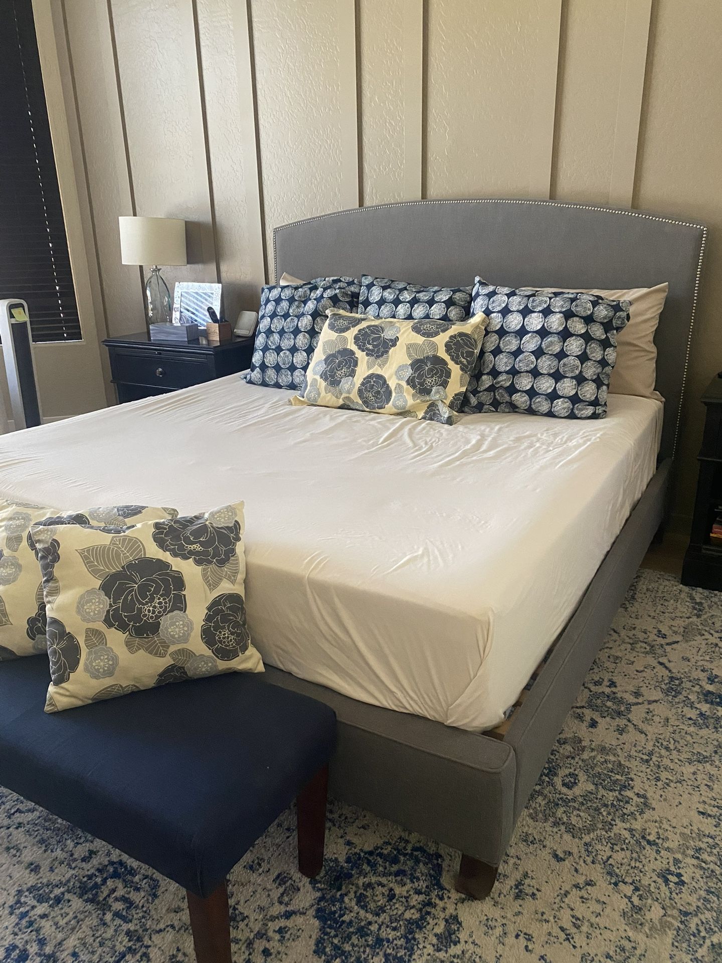Pottery Barn Fillmore King Upholstered Gray Bed Frame