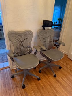 2 Loaded Herman Miller MirraTask Chairs Smoke mesh
