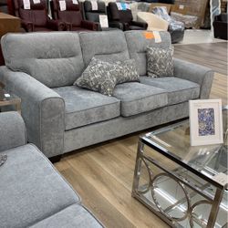 Light Gray Plushy Cushion Sofa 