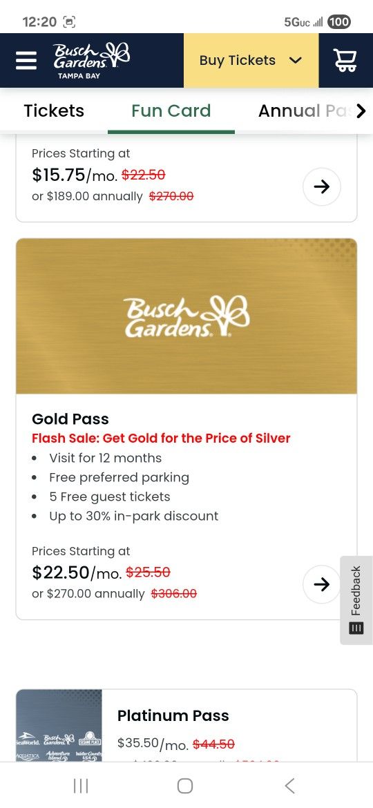 BUSH GARDENS GOLD PASS