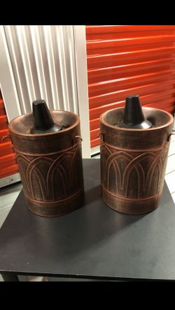 Two Decorative Metal Citronella Candle Holders