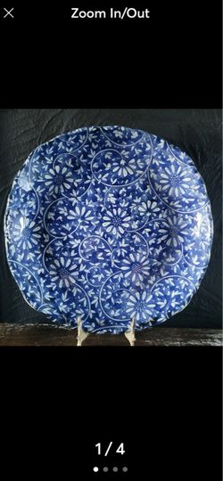 Large Vintage Chinese Porcelain Serving Bowl Plate Blue & White Floral Chinoiserie