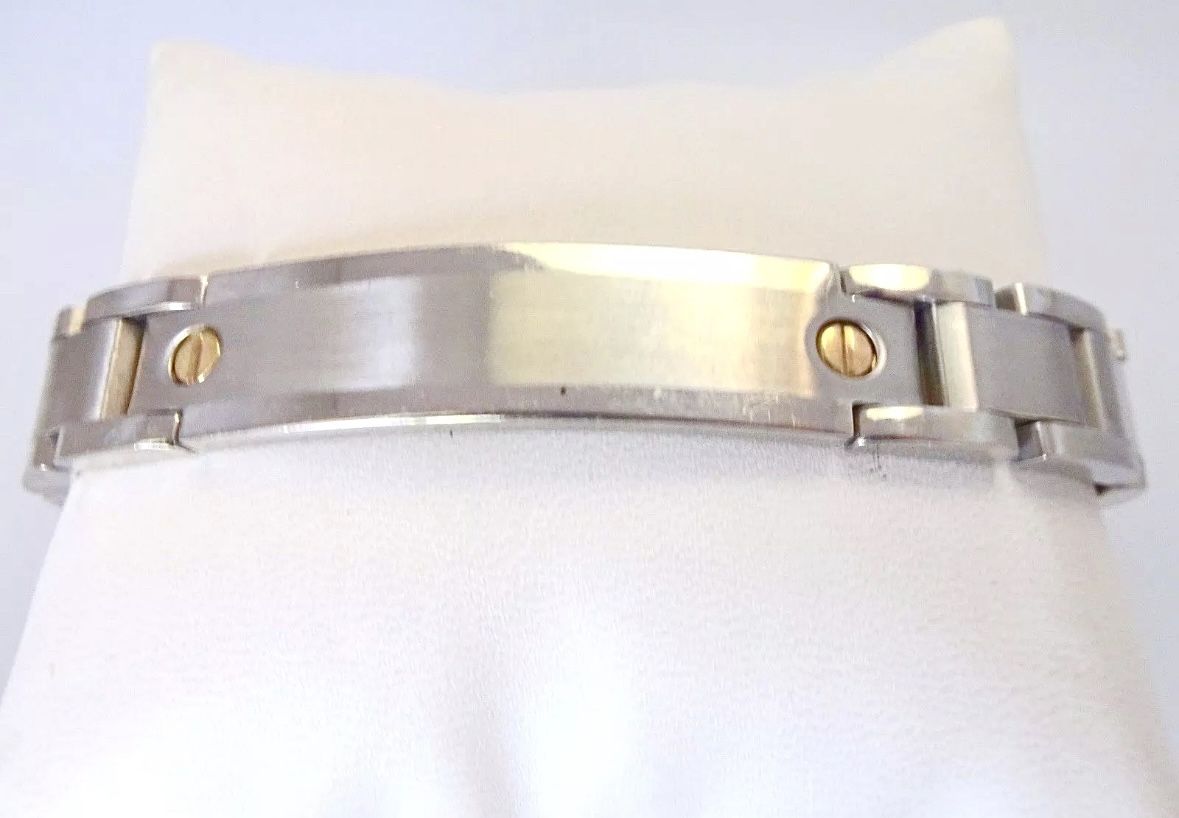 Gorgeous Polished Stainless Steel & 14K Yellow Gold Bracelet