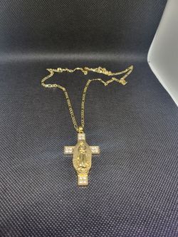 Cadena De Oro Laminado Una Cruz Y Virgen