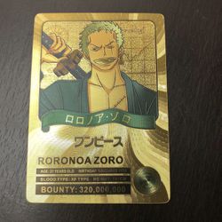 24k Gold Foil Plated One Piece Roronoa Zoro Anime Card