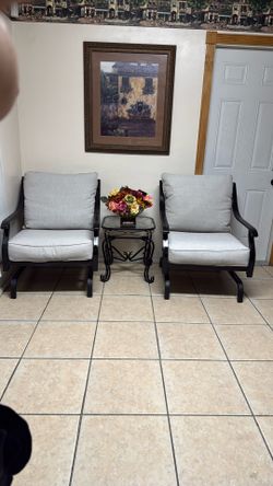 Outdoor Patio Metal Rocking Chairs With Table And Cushions Set