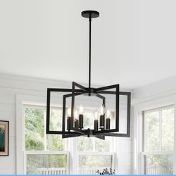 Brand New 6-Light Black Chandelier, Modern Geometric Dining Room Light Fixture, 21 Inch Industrial Metal Chandelier for Farmhouse Living Room Entryway