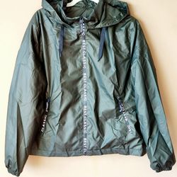 Designer Hooded Rain Coat Jacket Windbreaker Women's Size M Medium  Olive Green