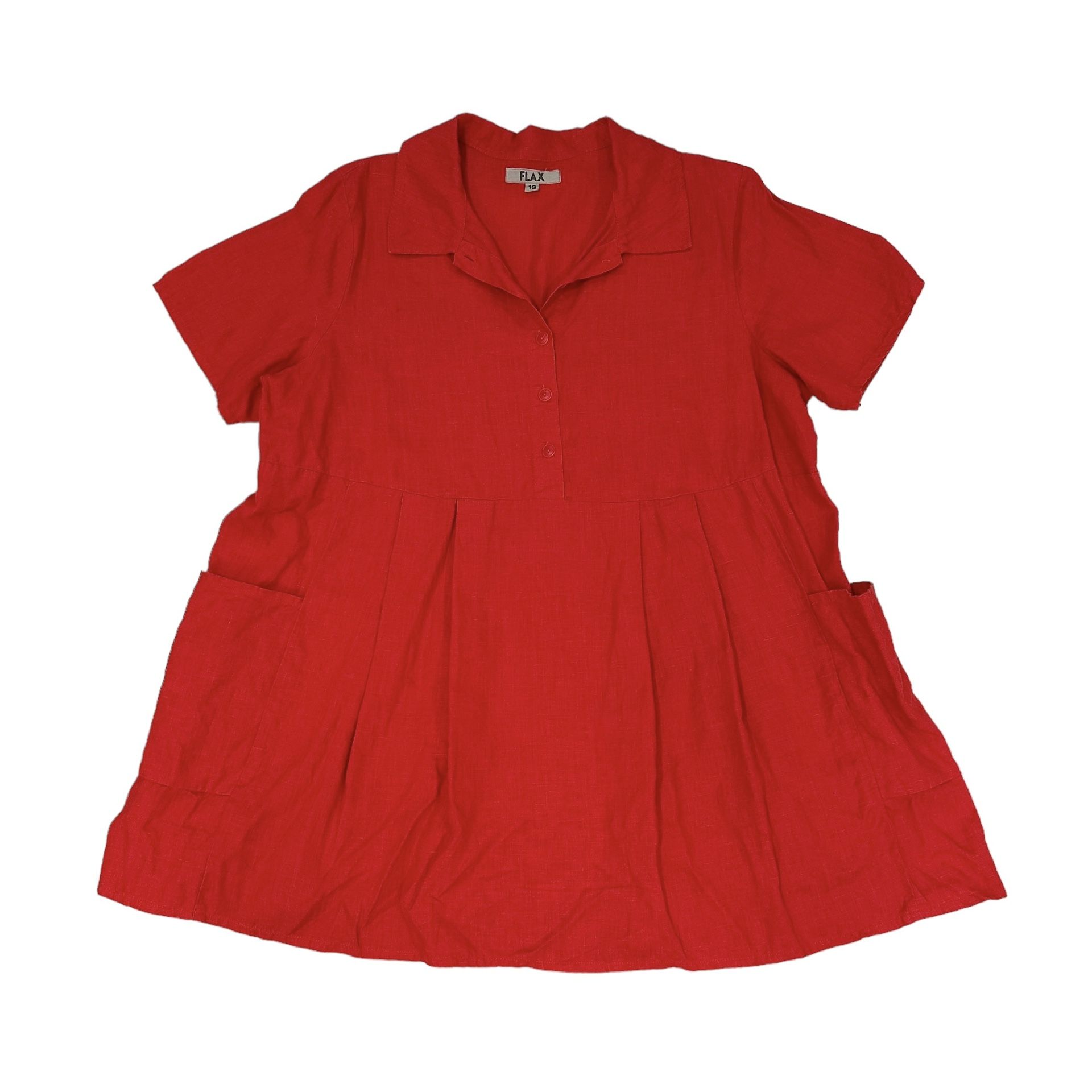 Flax Tunic Dress Short Sleeve Collar Popover Pleated Pocket 100% Linen Lagenlook   Elevate your wardrobe with this stunning Flax Tunic/Dress, perfect 