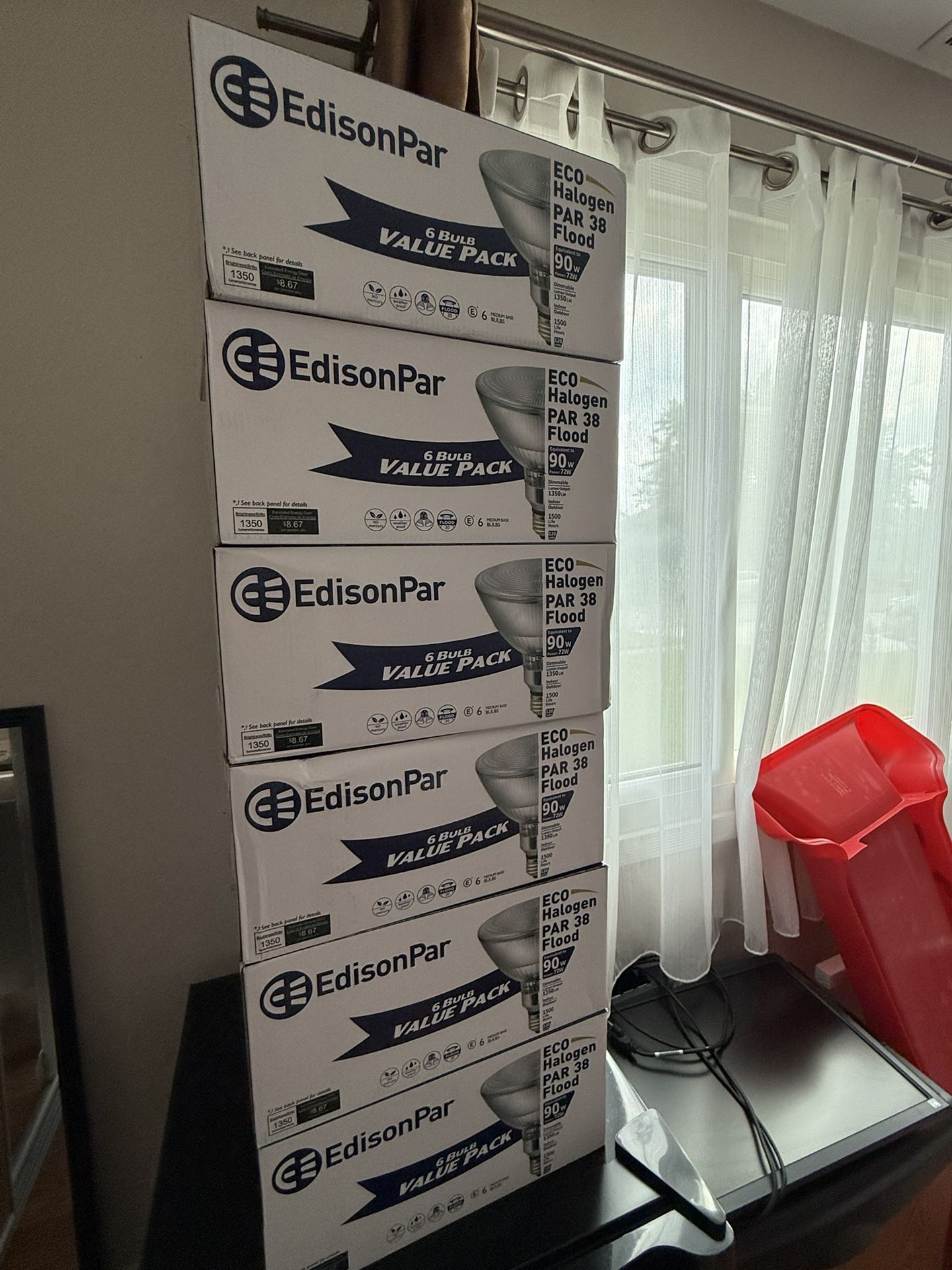 EdisonPar ECO Halogen PAR 38 Flood Light 6 Count 90 Watt Medium Base Bulbs New