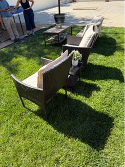 3-Piece Outdoor Wicker Conversation Set with Cushions”