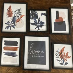 ArtbyHannah Framed Wall Art 6 Pieces Botanical Blue Orange Watercolor