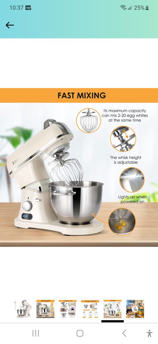 ZACME Mixers Kitchen Electric Stand Mixer, Aluminum die casting and Gears,  1 Hour Continuous Operation, Dual Cooling System, Low Noise DC Motor, LED