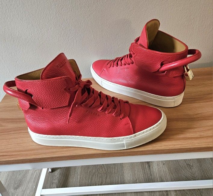 Men's Buscemi Red Leather Designer Hightop Lock Sneakers Size