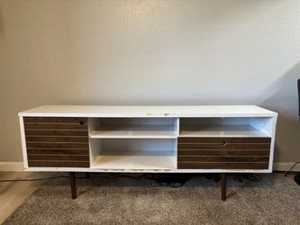 Mid-Century Modern Wood & White Media Console / TV Stand – $175