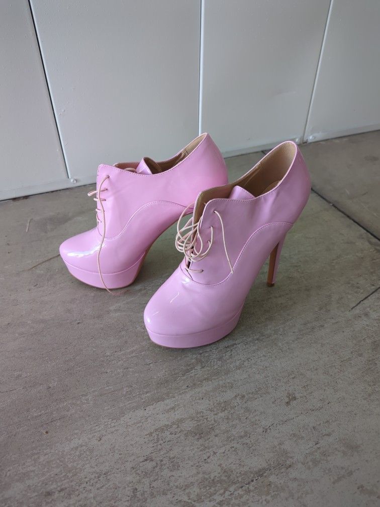Pink Platform Lace-up Stiletto Ankle Boots