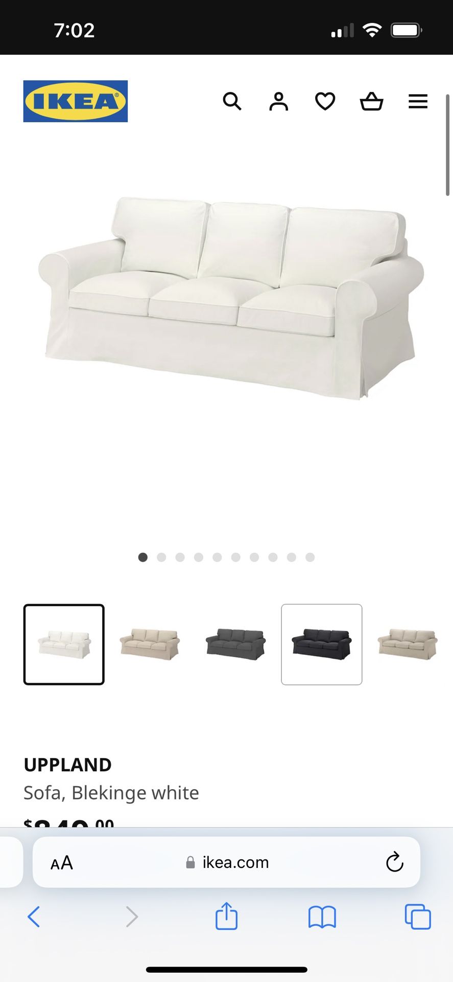 New Ikea Uppland Blekinge White Cover Only