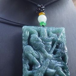 Certificate Jadeite Jade Hand Carved Green Pendant necklace Guan Gong 