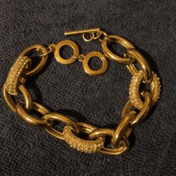 8” Goldtone Link Bracelet With Rhinestones…Adjustable 