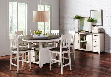 Madison County Vintage White Round Dining Dining Table w/ 6 Stools
