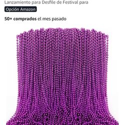 100 PCS Cuentas de Mardi Gras, Regalos de Fiesta de Cuentas de Mardi Gras, Collares de Juguete de Cuentas Moradas de 33", Disfraz a Granel, Accesorios