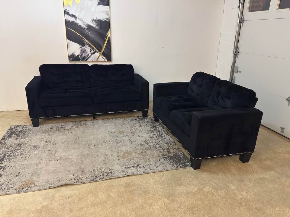 Black Velvet 2 and 3 Seater Sofa Set