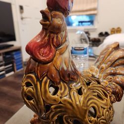 Vintage Ceramic Chicken Brown Red Heavy Glaze Farmhouse Country Large Ceramic Tea Lite Candle Holder 10"x9"x6"