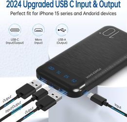 Power Bank 10000mAh Portable Charger Slim Battery Pack with 2 USB 2.4A Outputs and USB C in/Out Compatible with Huawei iPhone 16 15 14 13 12 iPad Sams