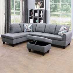 Grey linens sectional sofa family living area footrest collection furnishings for sale near me