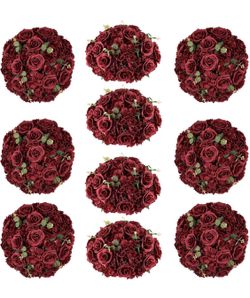 Red Roses Flowers Balls for Centerpieces: 10 PCS 11.8" Diam Flower Centerpieces for Tables in Wedding Reception Decorations Arrangement for Party Cele