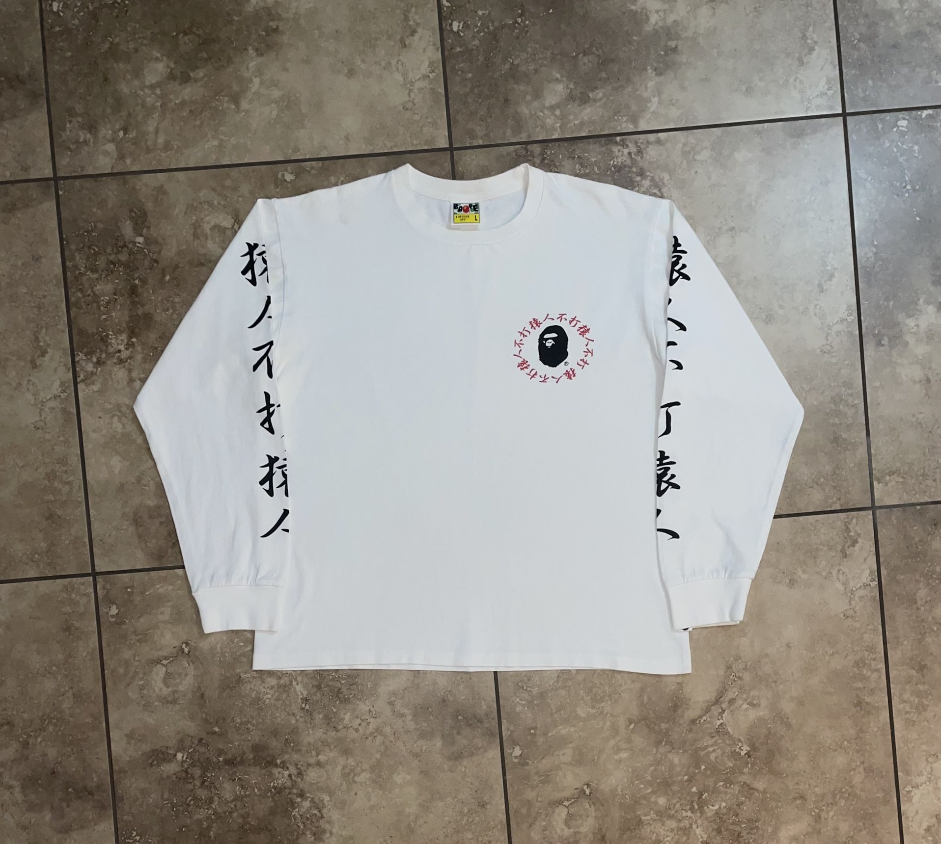 BAPE Kanji Logo Long Sleeve Tee White FW18 Size Large