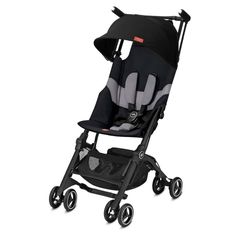 gb Pockit+ All-Terrain, Ultra Compact Lightweight Travel Stroller with Canopy and Reclining Seat in Black