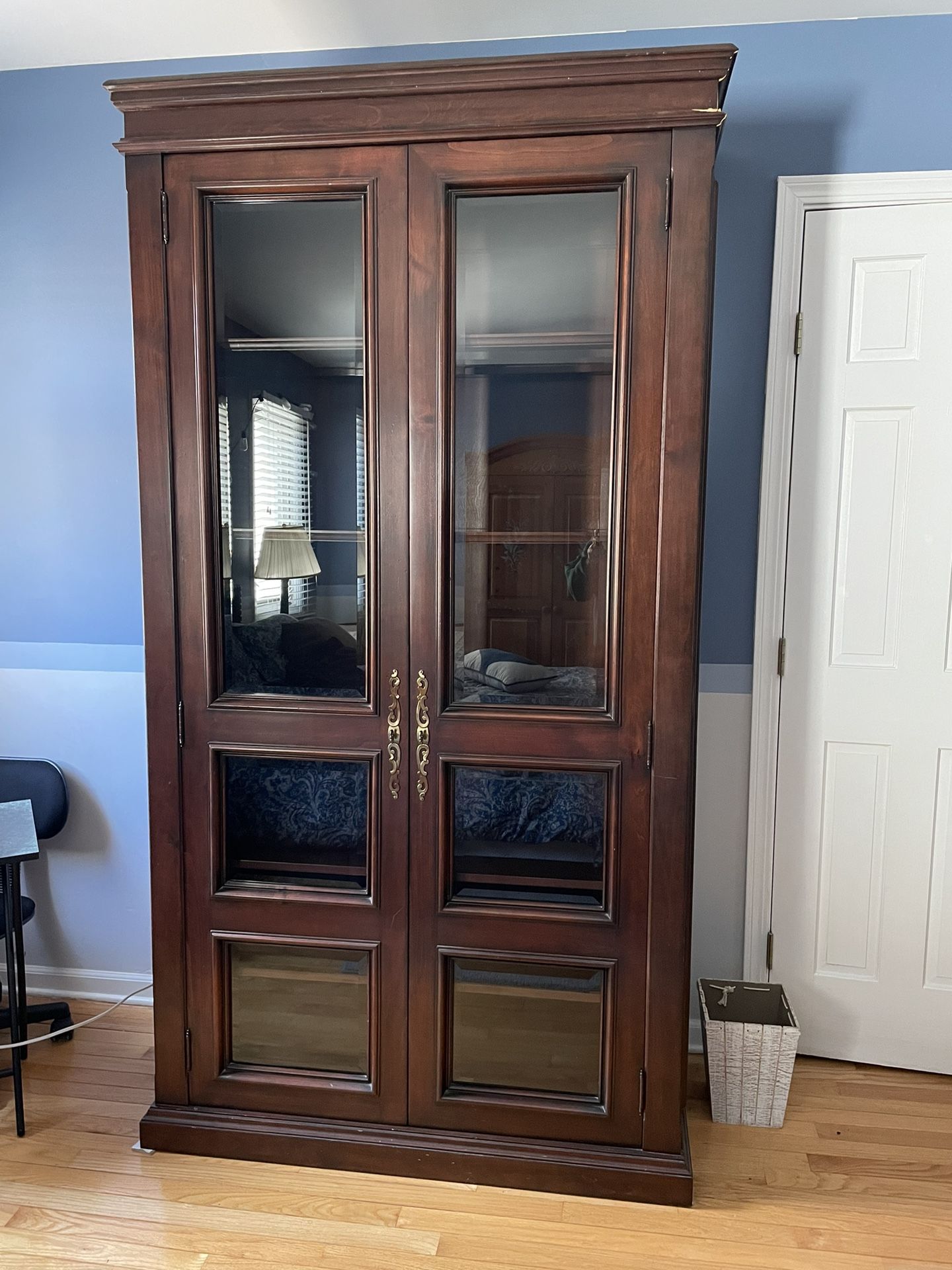 Vintage Solid Wood Bookcase with Glass and Wooden Shelves