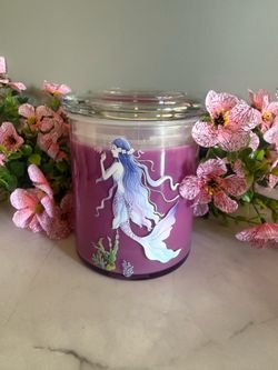 Mermaid large candle with Pink Sands scented soy wax