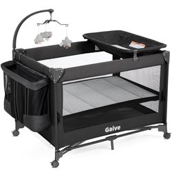 4 in 1 Baby Bassinet, Pack and Play, Bedside Crib Sleeper, Diaper Changer – Includes Comfy Mattress, Rocking Toy for Newborns to Toddlers (Black)
